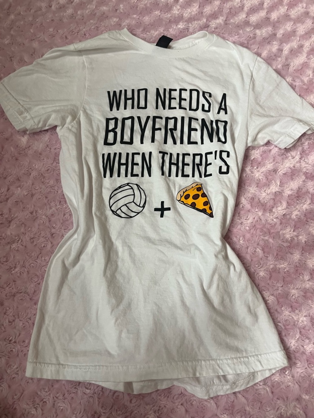 White Graphic Tee - Volleyball + Pizza Design